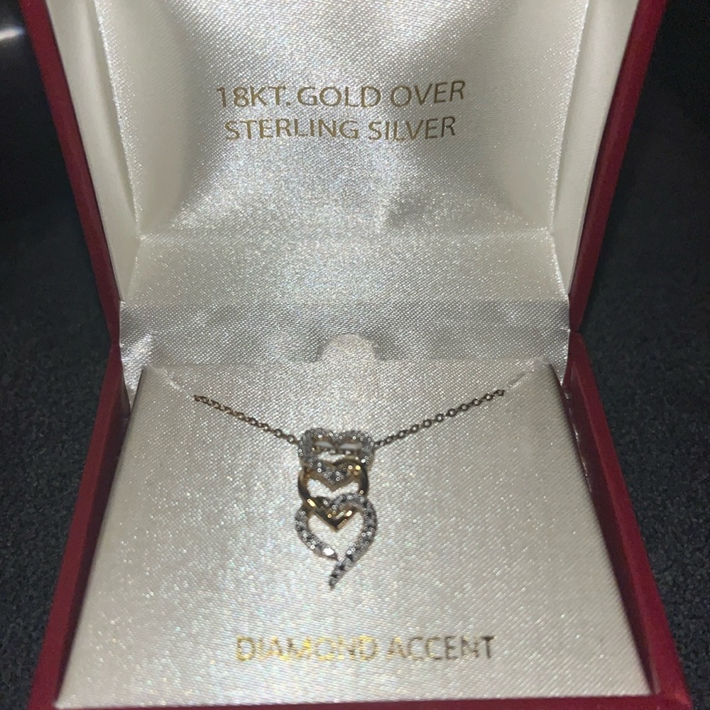 Three heart necklace with diamond accent 18K NWT